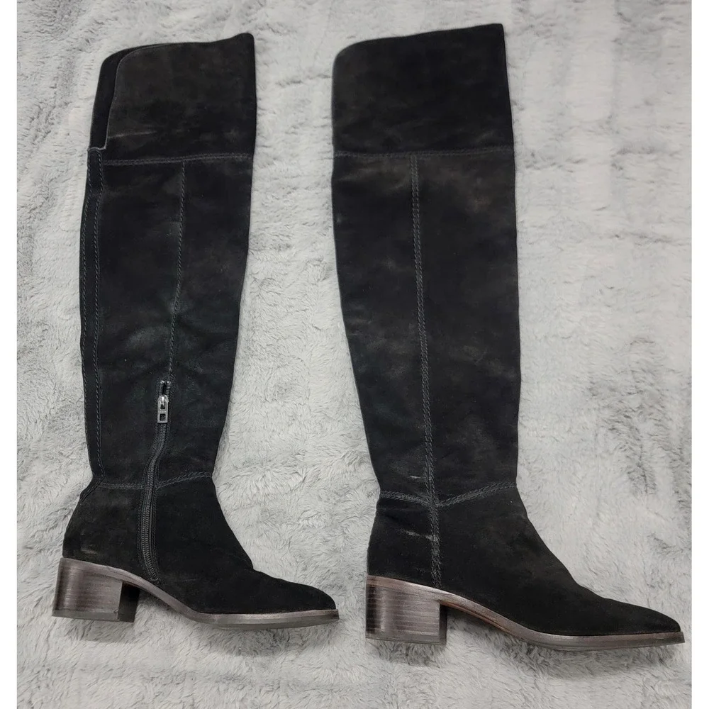 Coach Boots Womens 7 Black Lucia Split Suede Leather Over Knee Riding Zip w/ Box